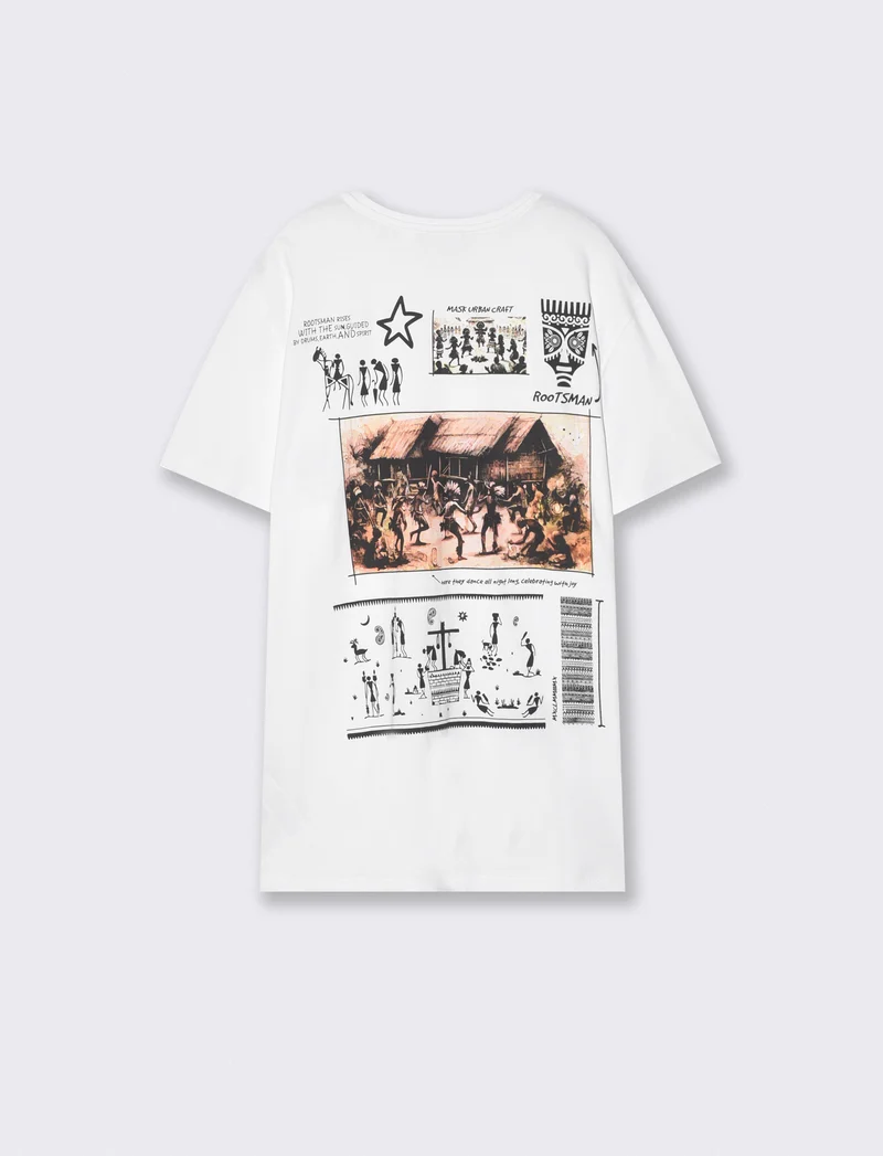 T-shirt girocollo regular fit con stampe - Bianco