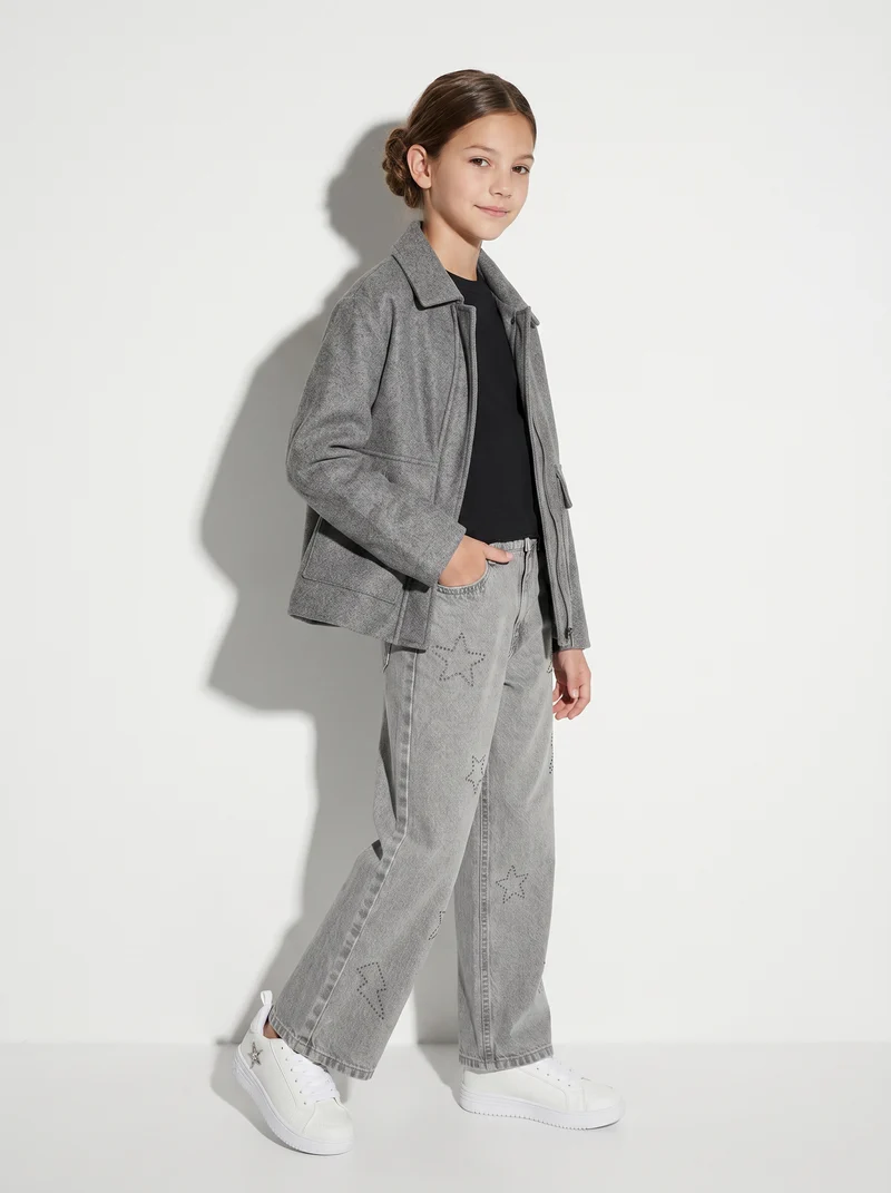 Giubbino minimal chic in morbido panno - Grigio