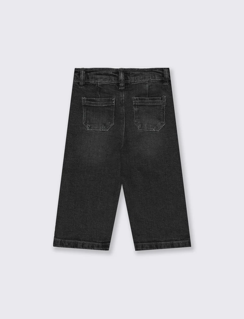 Jeans culotte elastici a gamba larga - Nero