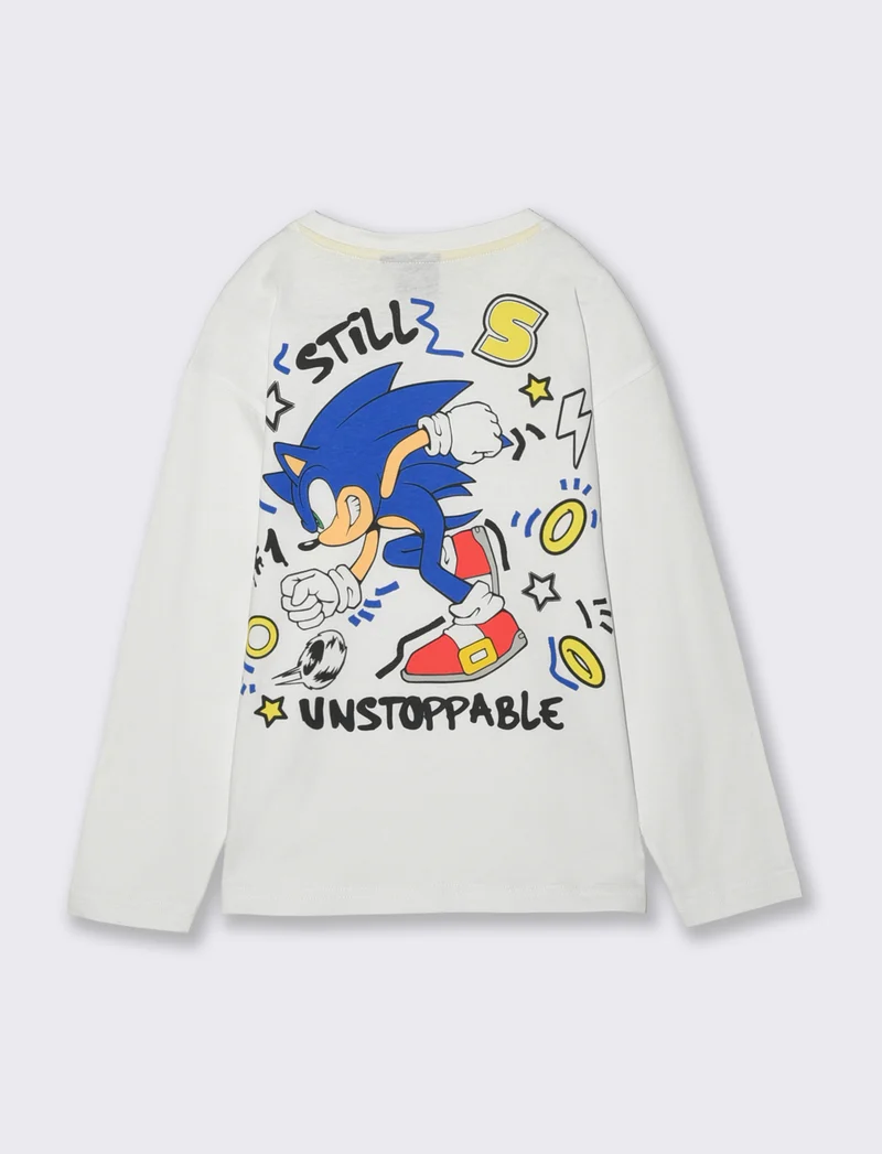 T-Shirt Manica Lunga Sonic per Bambini - Bianco