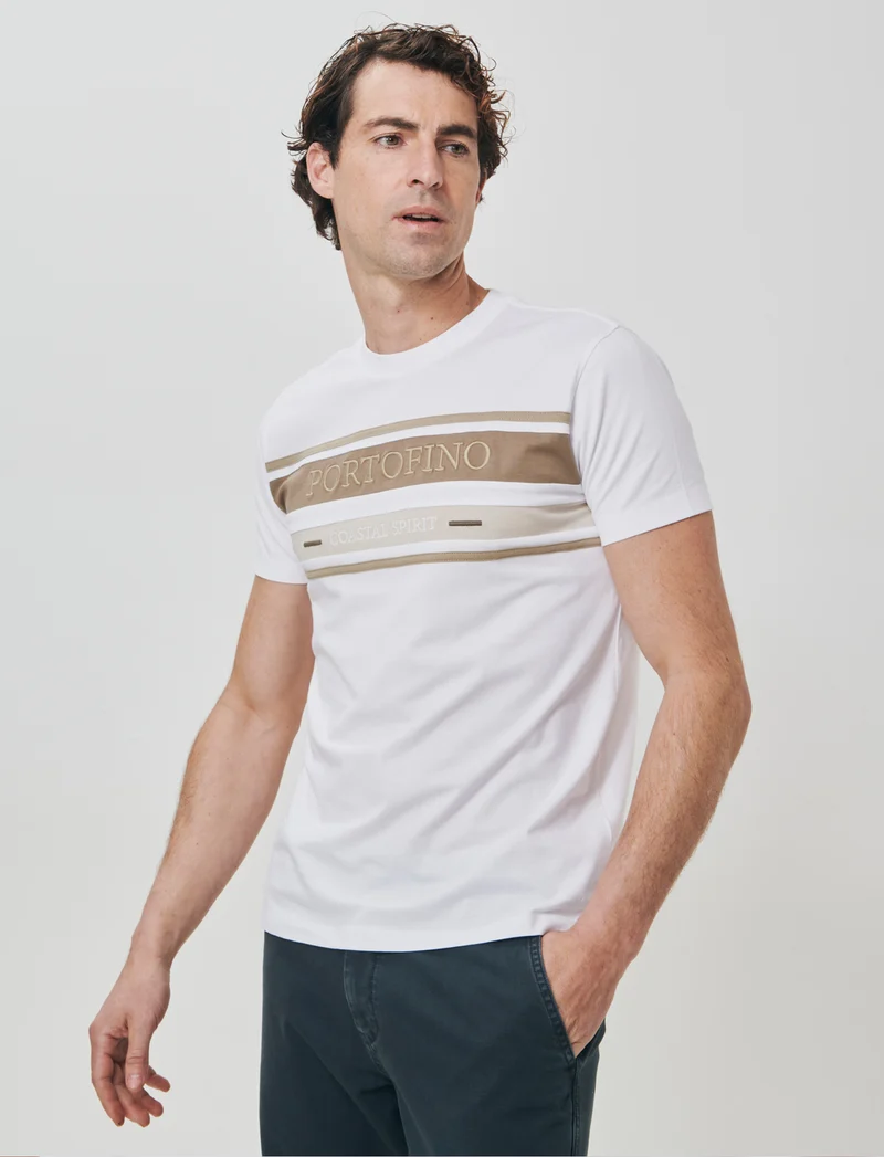 T-shirt girocollo con fascia e ricamo - Bianco