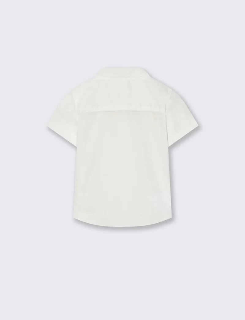 Camicia manica corta con taschino e ricamo - Bianco