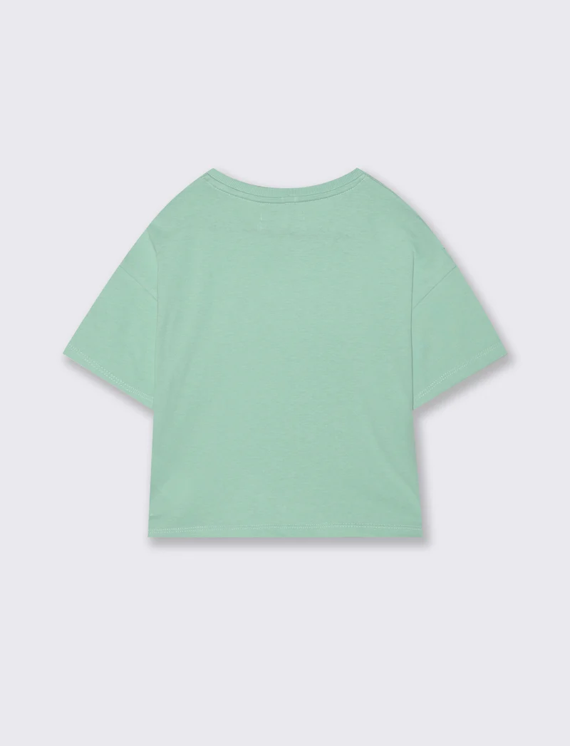 T-shirt mezza manica in cotone con ricamo - Verde acqua