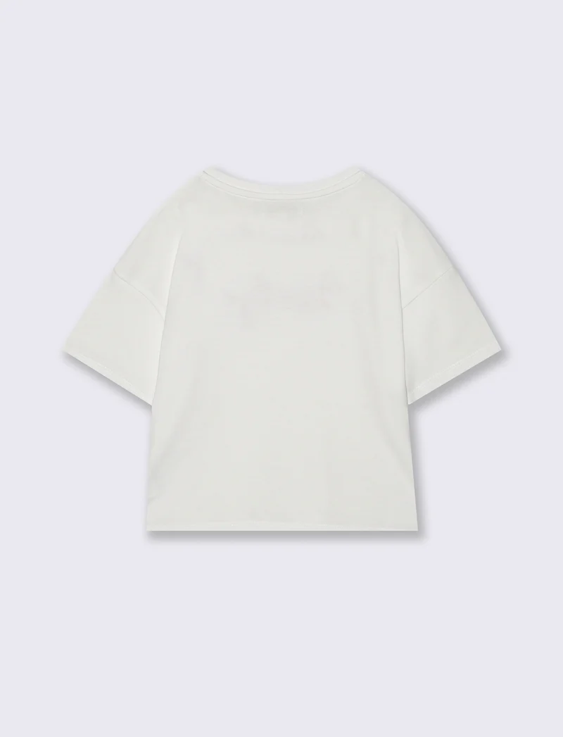 T-shirt mezza manica in cotone con ricamo - Bianco