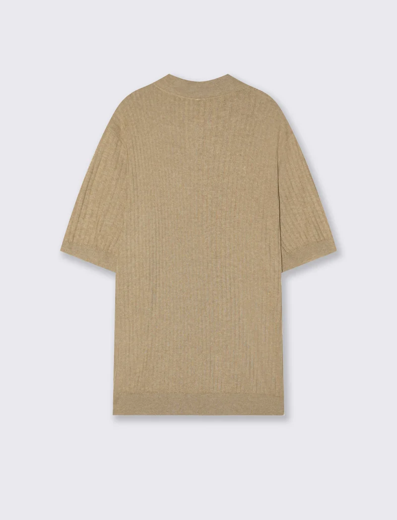 Polo in Maglia di Cotone a Coste - Beige