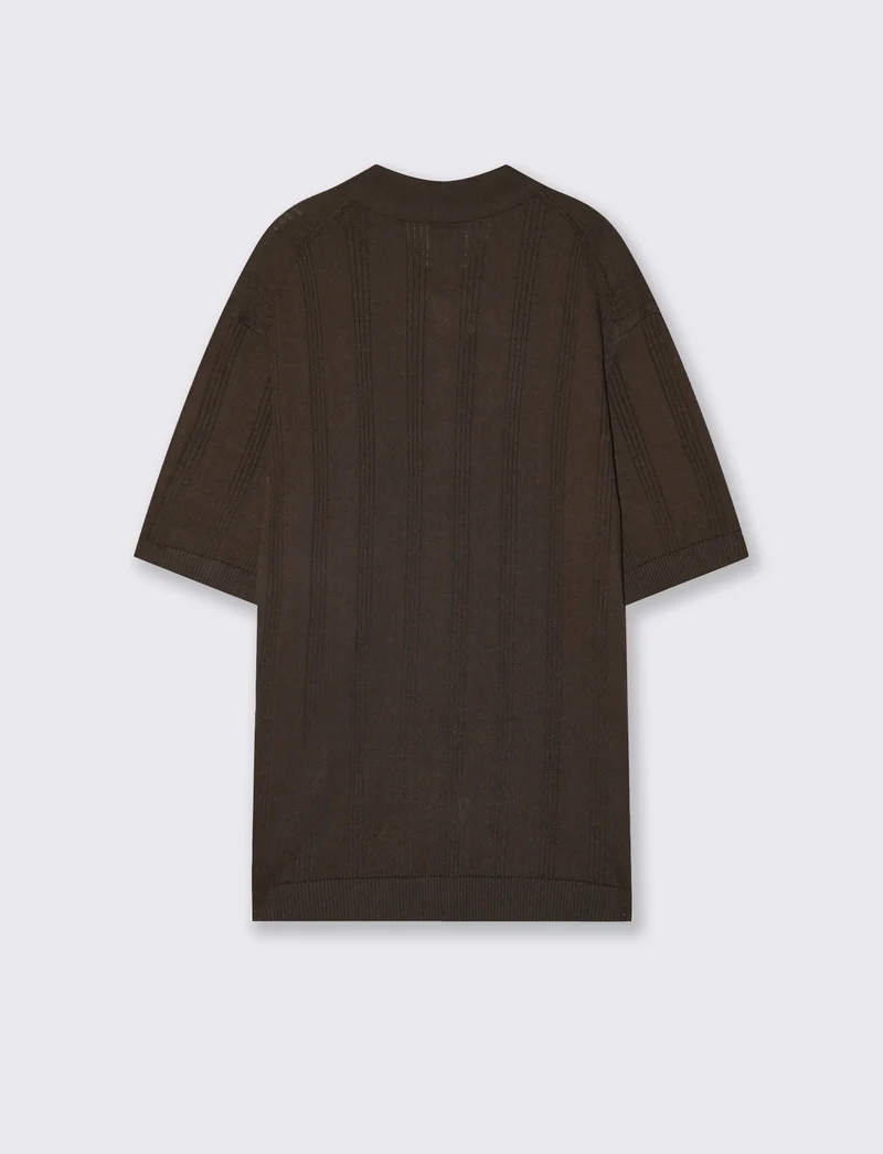 Polo in Maglia Jacquard a Maniche Corte - Moro
