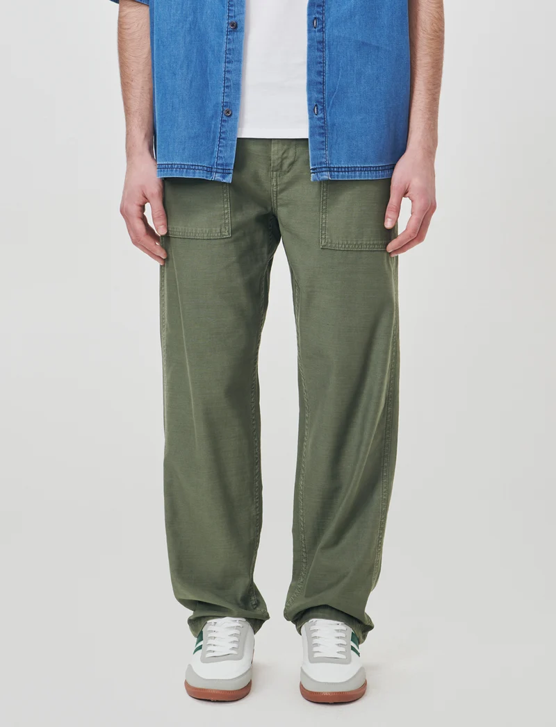 Pantalone twill slub regular fit con tasche - Verde militare