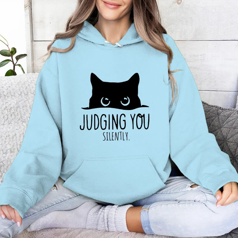 Olivenorma JUDGING YOU SILENTLY Süßes Kätzchen, lockere Passform, Sweatshirts für Damen und Herren, Hoodies