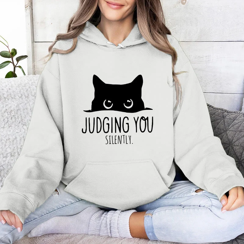 Olivenorma JUDGING YOU SILENTLY Süßes Kätzchen, lockere Passform, Sweatshirts für Damen und Herren, Hoodies