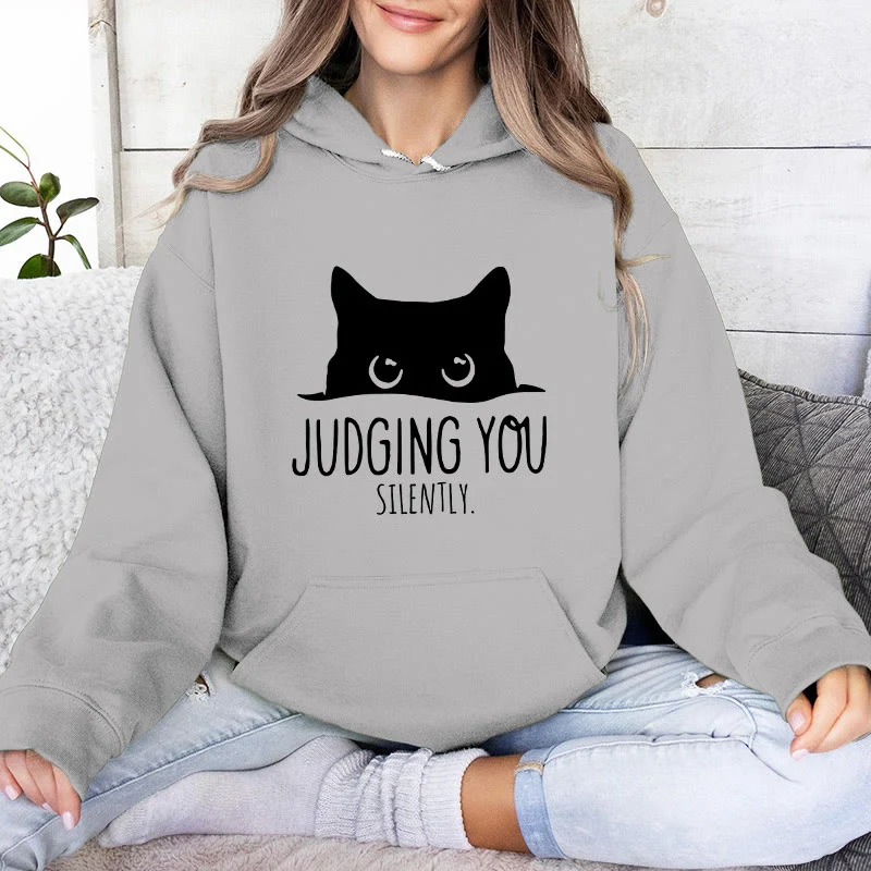 Olivenorma JUDGING YOU SILENTLY Süßes Kätzchen, lockere Passform, Sweatshirts für Damen und Herren, Hoodies