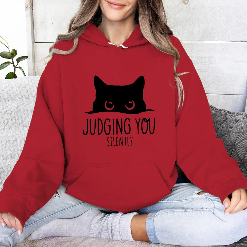 Olivenorma JUDGING YOU SILENTLY Süßes Kätzchen, lockere Passform, Sweatshirts für Damen und Herren, Hoodies