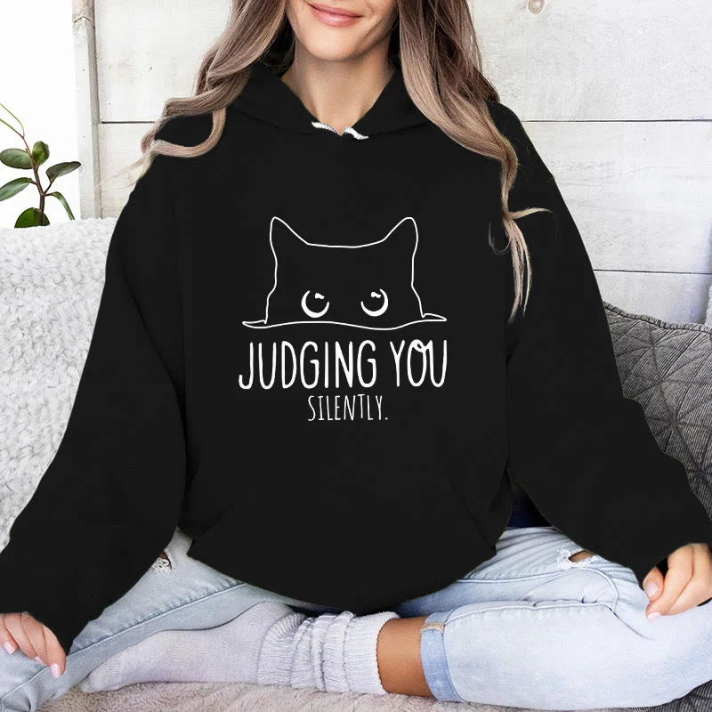 Olivenorma JUDGING YOU SILENTLY Süßes Kätzchen, lockere Passform, Sweatshirts für Damen und Herren, Hoodies