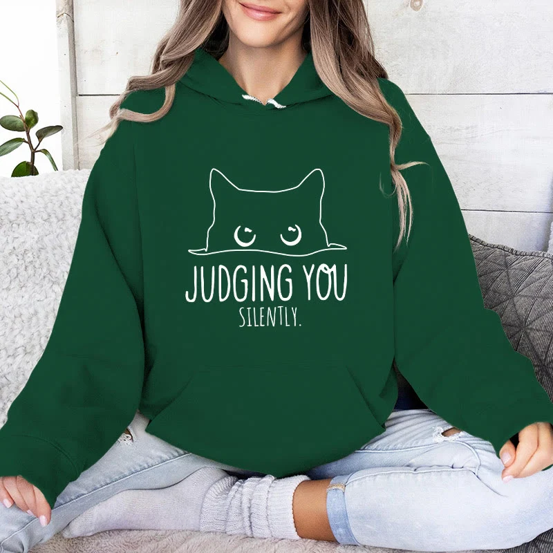 Olivenorma JUDGING YOU SILENTLY Süßes Kätzchen, lockere Passform, Sweatshirts für Damen und Herren, Hoodies