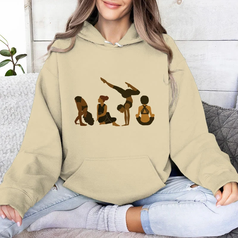 Olivenorma Schwarze Yoga-Pose-Pullover für Frauen, Unisex, Fitness, Workout, Meditation, Fleece-Kapuzenpullover