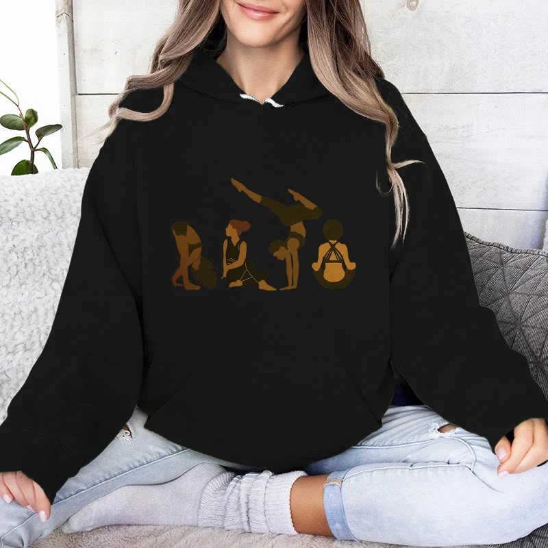 Olivenorma Schwarze Yoga-Pose-Pullover für Frauen, Unisex, Fitness, Workout, Meditation, Fleece-Kapuzenpullover