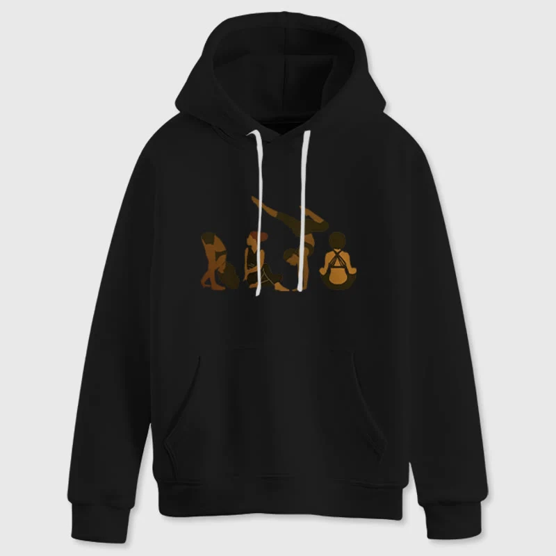 Olivenorma Schwarze Yoga-Pose-Pullover für Frauen, Unisex, Fitness, Workout, Meditation, Fleece-Kapuzenpullover