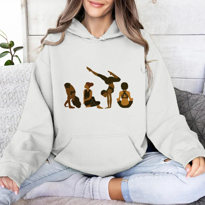Olivenorma Schwarze Yoga-Pose-Pullover für Frauen, Unisex, Fitness, Workout, Meditation, Fleece-Kapuzenpullover