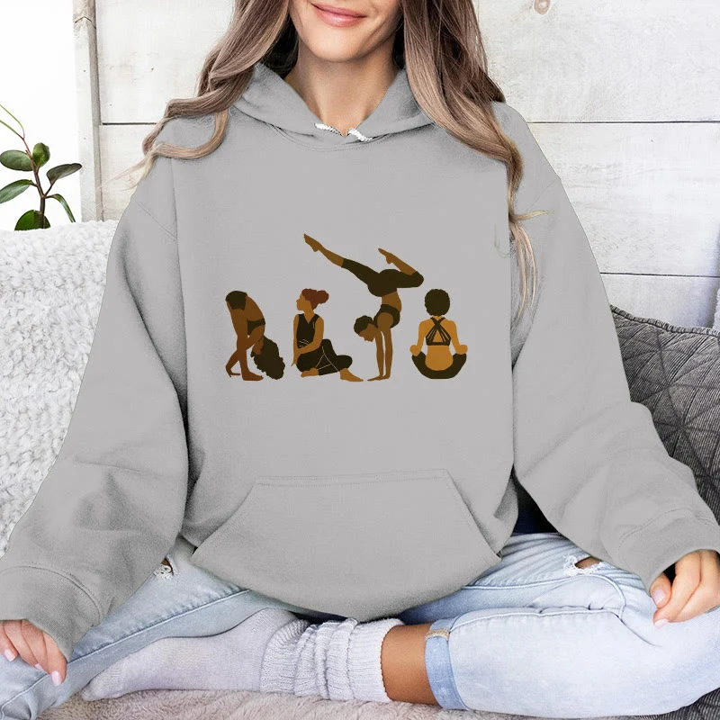 Olivenorma Schwarze Yoga-Pose-Pullover für Frauen, Unisex, Fitness, Workout, Meditation, Fleece-Kapuzenpullover