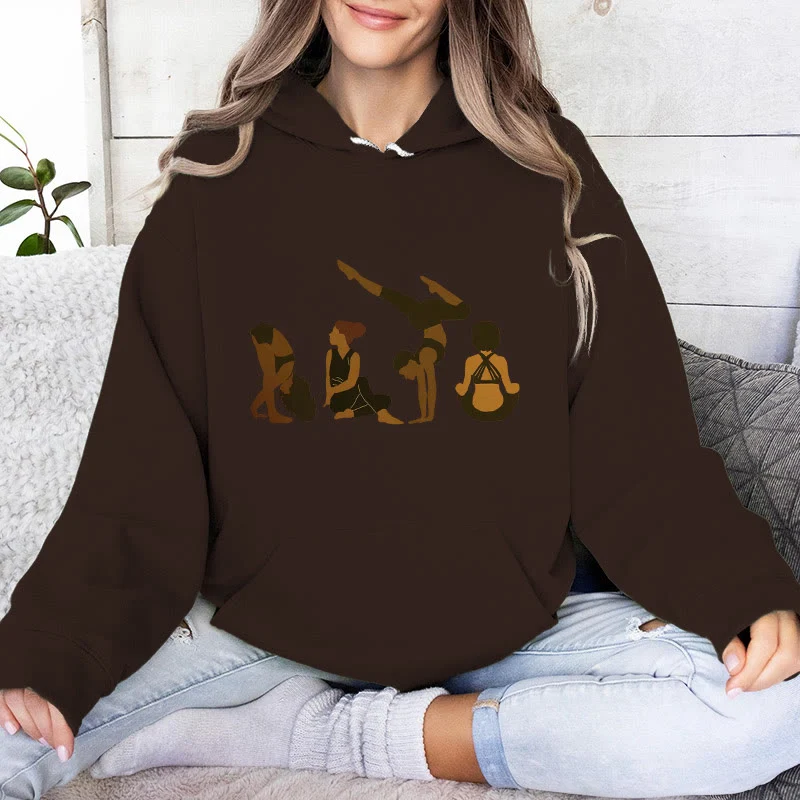 Olivenorma Schwarze Yoga-Pose-Pullover für Frauen, Unisex, Fitness, Workout, Meditation, Fleece-Kapuzenpullover