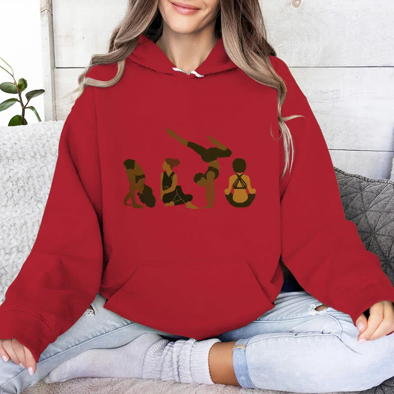Olivenorma Schwarze Yoga-Pose-Pullover für Frauen, Unisex, Fitness, Workout, Meditation, Fleece-Kapuzenpullover