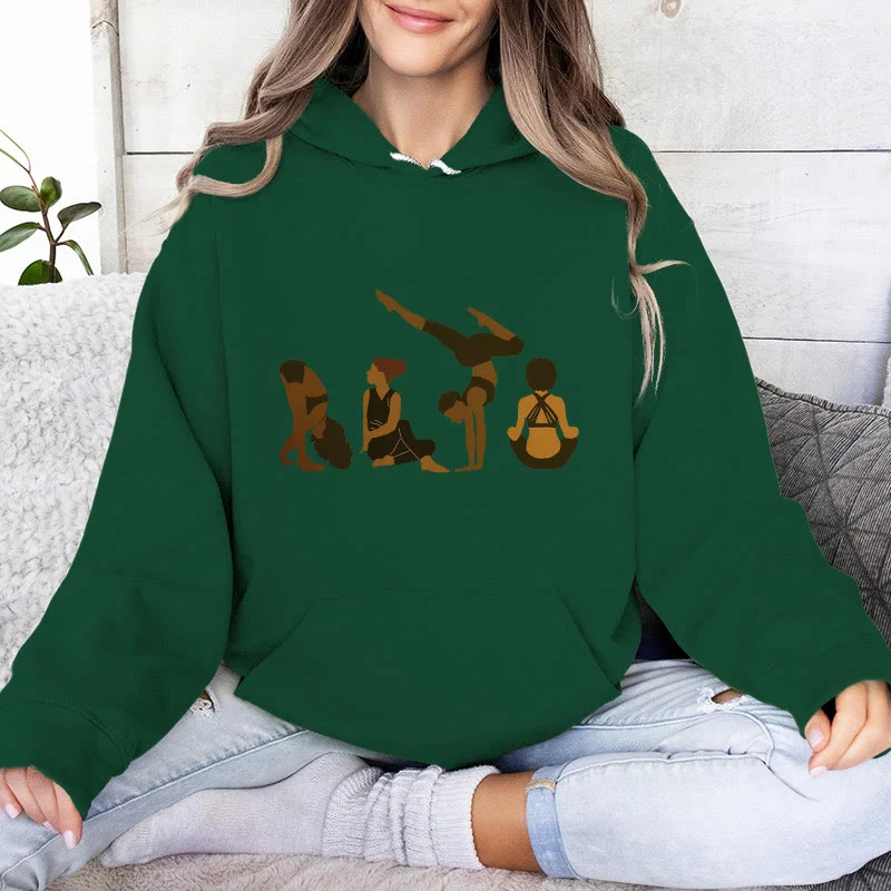 Olivenorma Schwarze Yoga-Pose-Pullover für Frauen, Unisex, Fitness, Workout, Meditation, Fleece-Kapuzenpullover