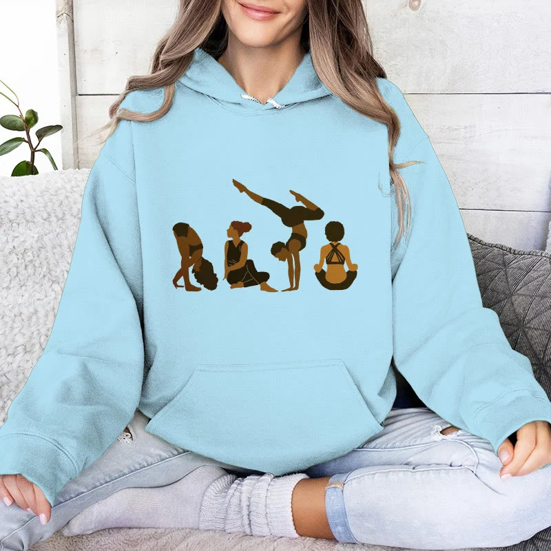 Olivenorma Schwarze Yoga-Pose-Pullover für Frauen, Unisex, Fitness, Workout, Meditation, Fleece-Kapuzenpullover
