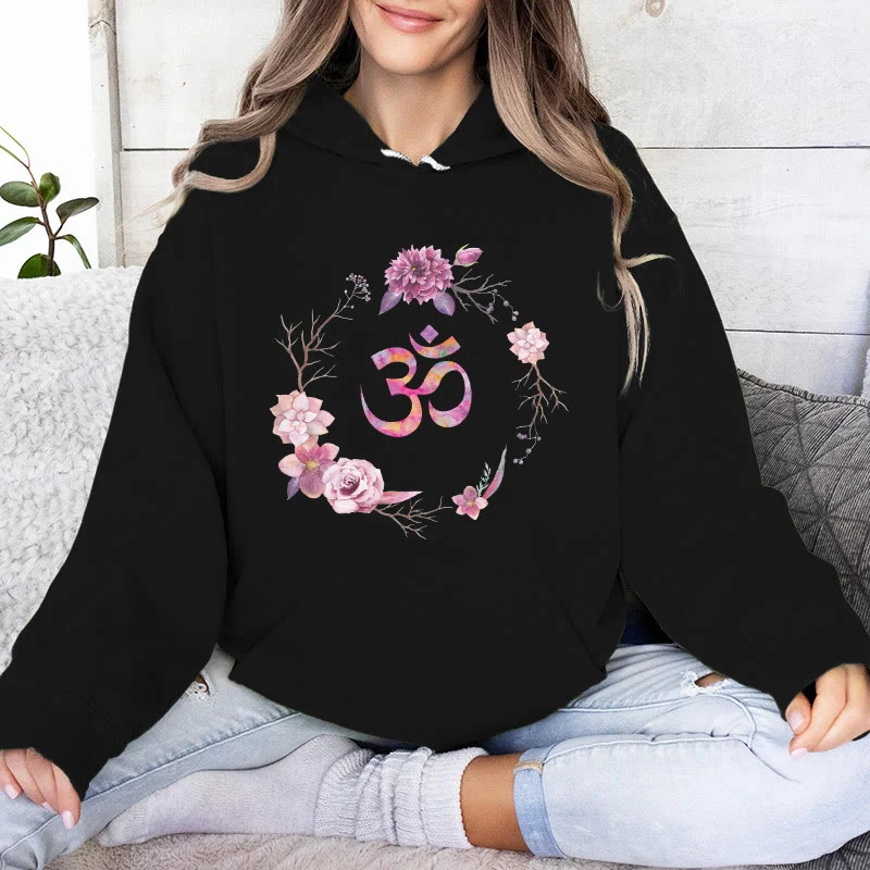 Olivenorma OM Symbol Blumen Inspirierende Pullover Fleece Top Lässige Yoga Hoodies
