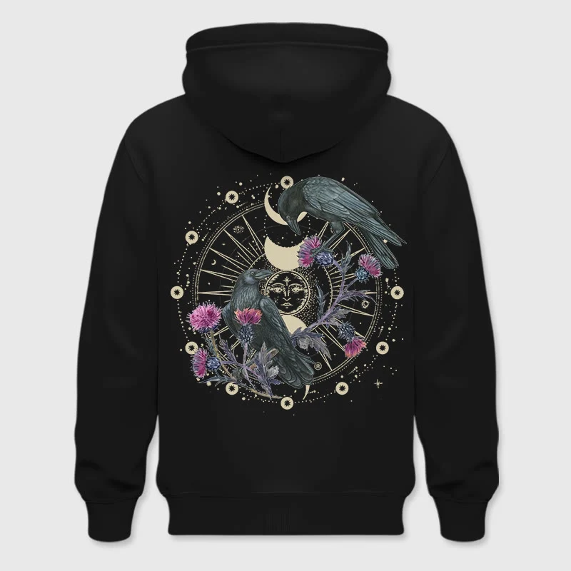 Olivenorma Mystical Moon Phase Raven Floral Fleece Kapuzenpullover Tops Lose Hoodies