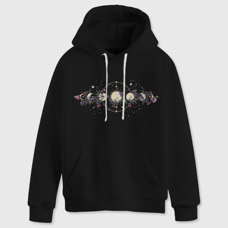 Olivenorma Mystical Moon Phase Raven Floral Fleece Kapuzenpullover Tops Lose Hoodies