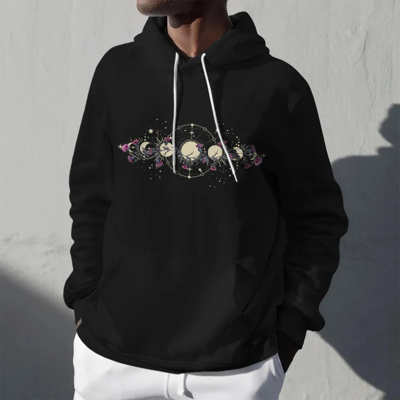 Olivenorma Mystical Moon Phase Raven Floral Fleece Kapuzenpullover Tops Lose Hoodies