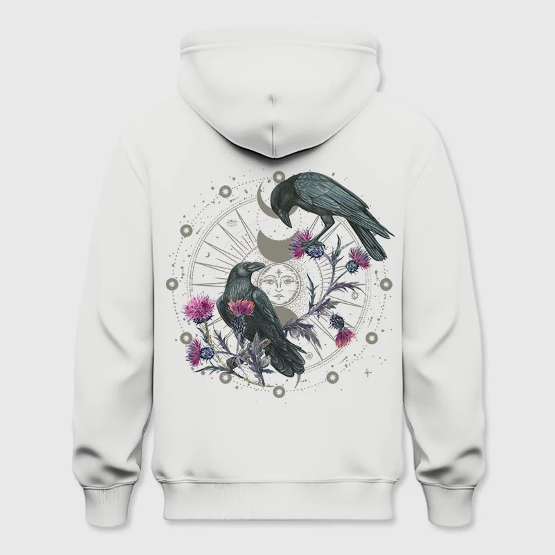 Olivenorma Mystical Moon Phase Raven Floral Fleece Kapuzenpullover Tops Lose Hoodies