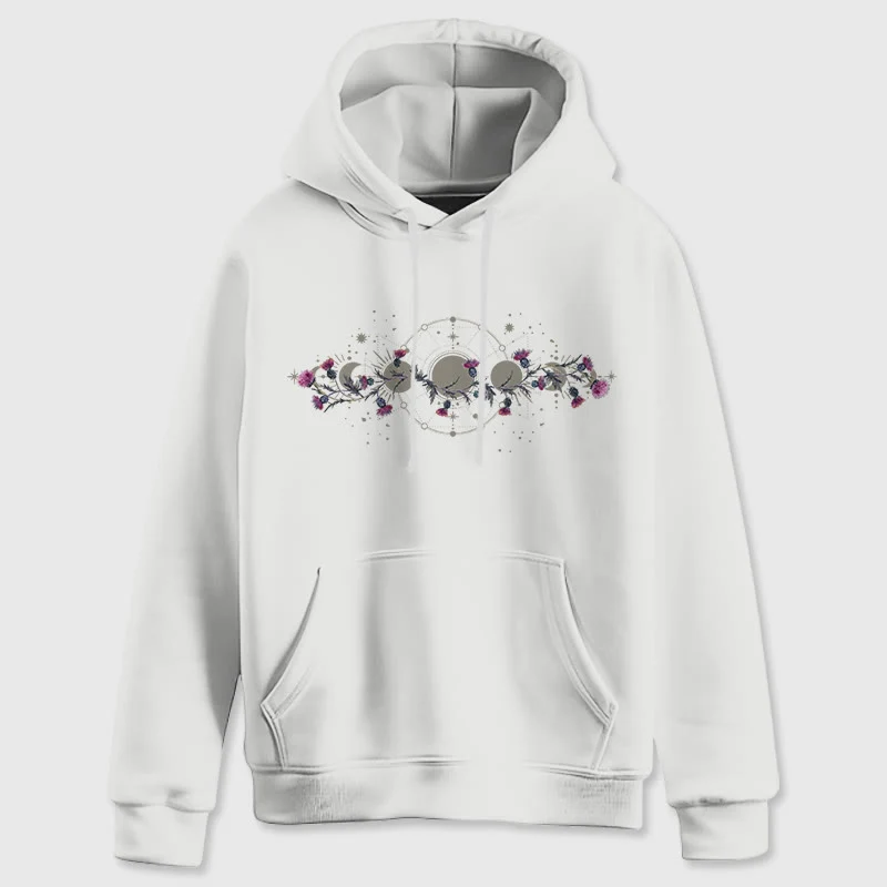 Olivenorma Mystical Moon Phase Raven Floral Fleece Kapuzenpullover Tops Lose Hoodies