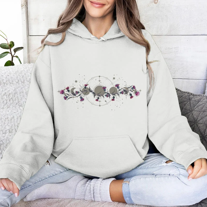Olivenorma Mystical Moon Phase Raven Floral Fleece Kapuzenpullover Tops Lose Hoodies