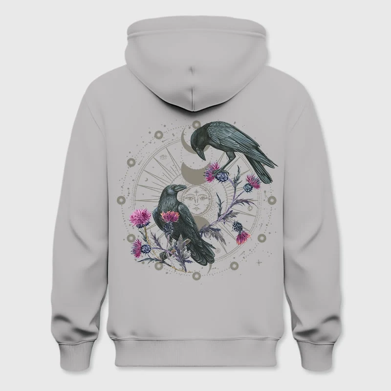 Olivenorma Mystical Moon Phase Raven Floral Fleece Kapuzenpullover Tops Lose Hoodies
