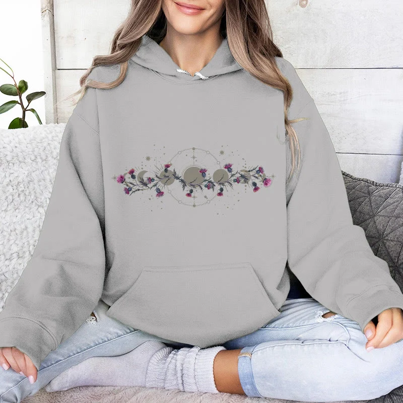 Olivenorma Mystical Moon Phase Raven Floral Fleece Kapuzenpullover Tops Lose Hoodies