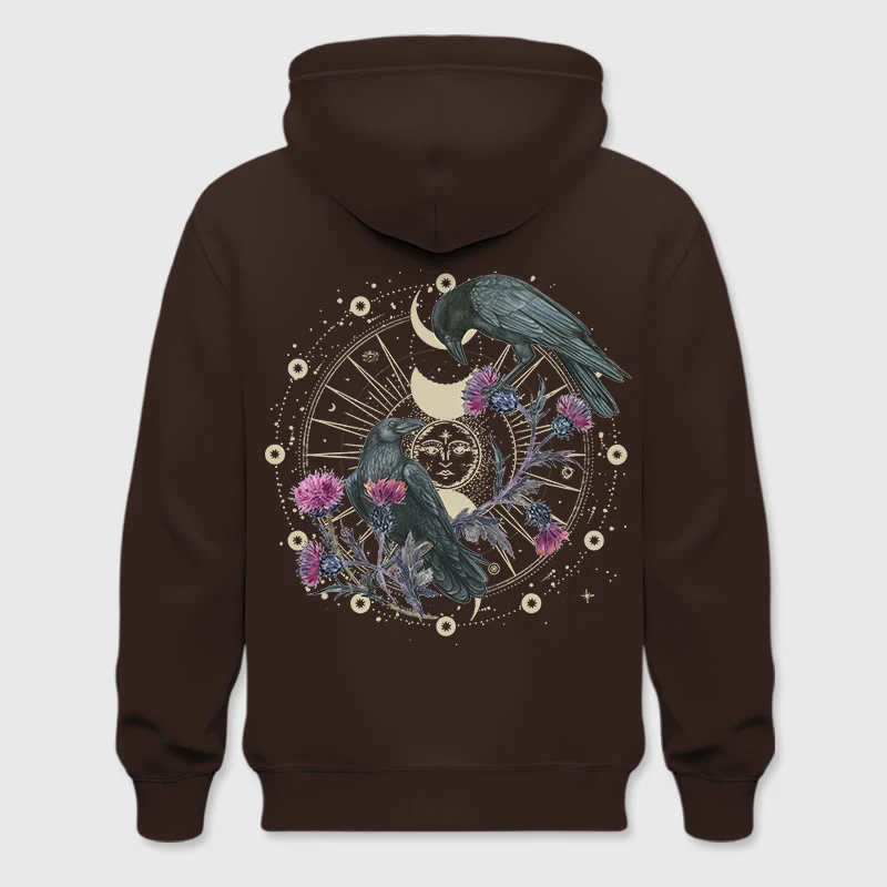 Olivenorma Mystical Moon Phase Raven Floral Fleece Kapuzenpullover Tops Lose Hoodies