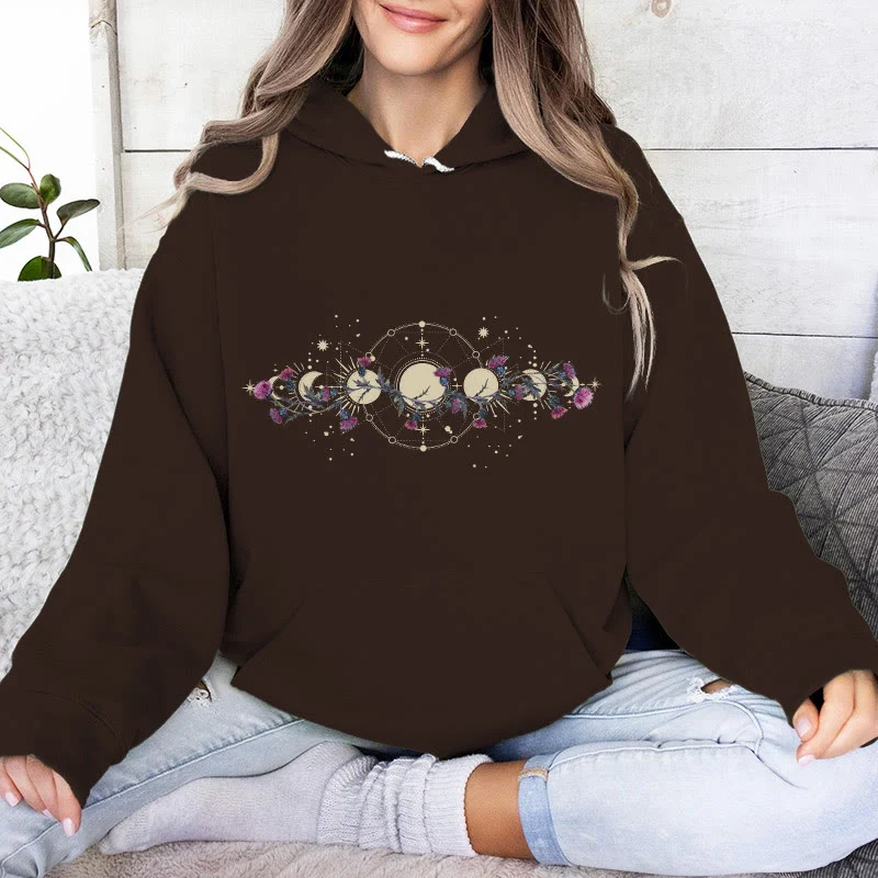 Olivenorma Mystical Moon Phase Raven Floral Fleece Kapuzenpullover Tops Lose Hoodies