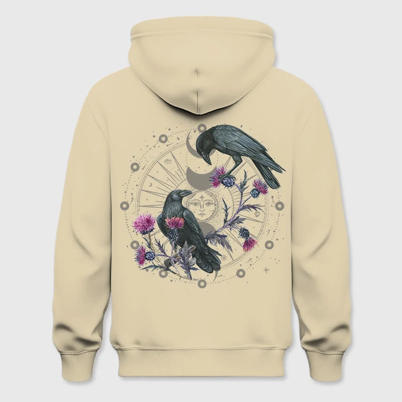 Olivenorma Mystical Moon Phase Raven Floral Fleece Kapuzenpullover Tops Lose Hoodies