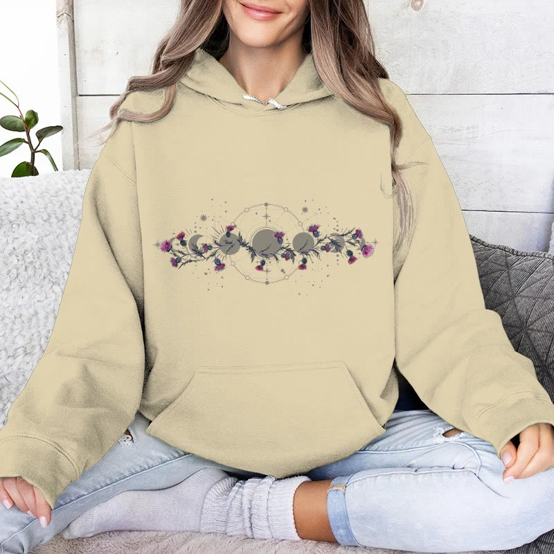 Olivenorma Mystical Moon Phase Raven Floral Fleece Kapuzenpullover Tops Lose Hoodies