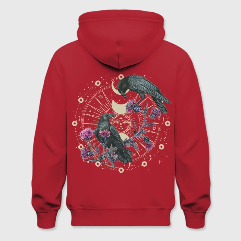 Olivenorma Mystical Moon Phase Raven Floral Fleece Kapuzenpullover Tops Lose Hoodies