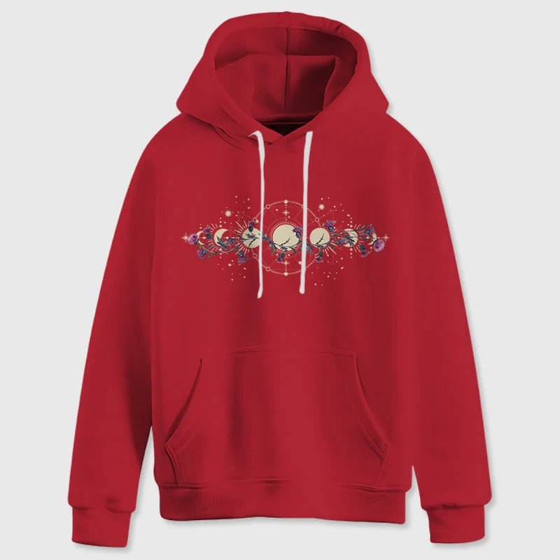 Olivenorma Mystical Moon Phase Raven Floral Fleece Kapuzenpullover Tops Lose Hoodies