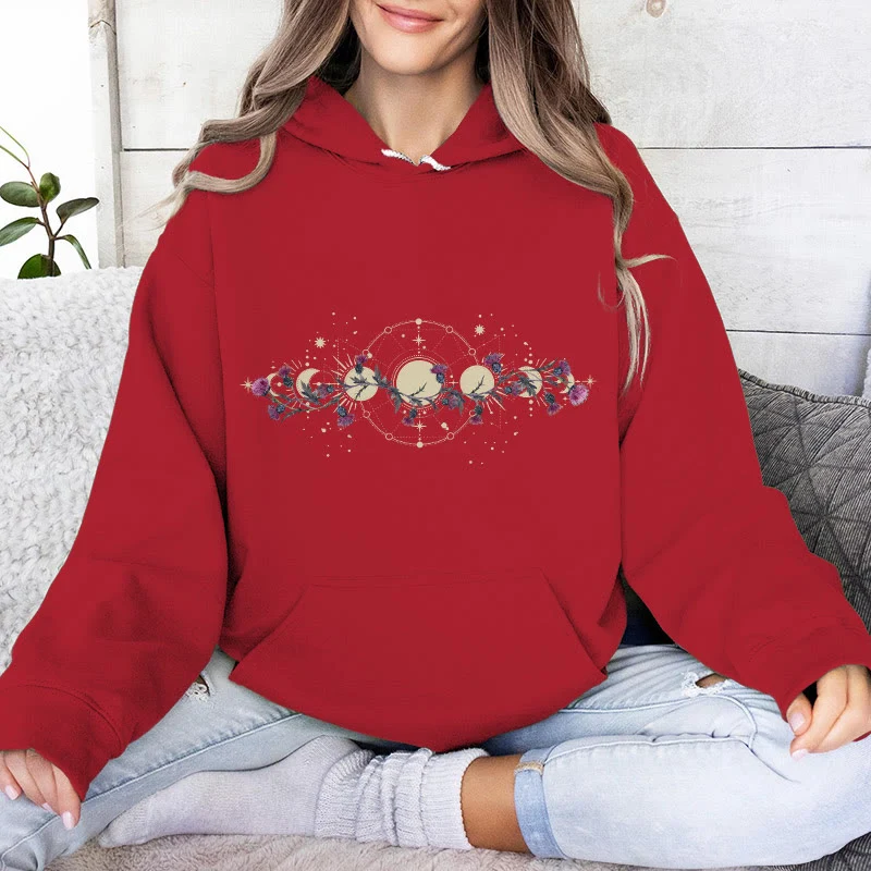 Olivenorma Mystical Moon Phase Raven Floral Fleece Kapuzenpullover Tops Lose Hoodies