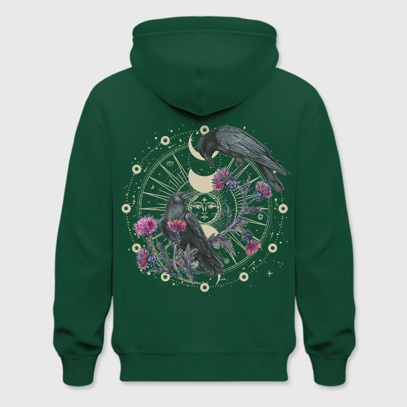 Olivenorma Mystical Moon Phase Raven Floral Fleece Kapuzenpullover Tops Lose Hoodies