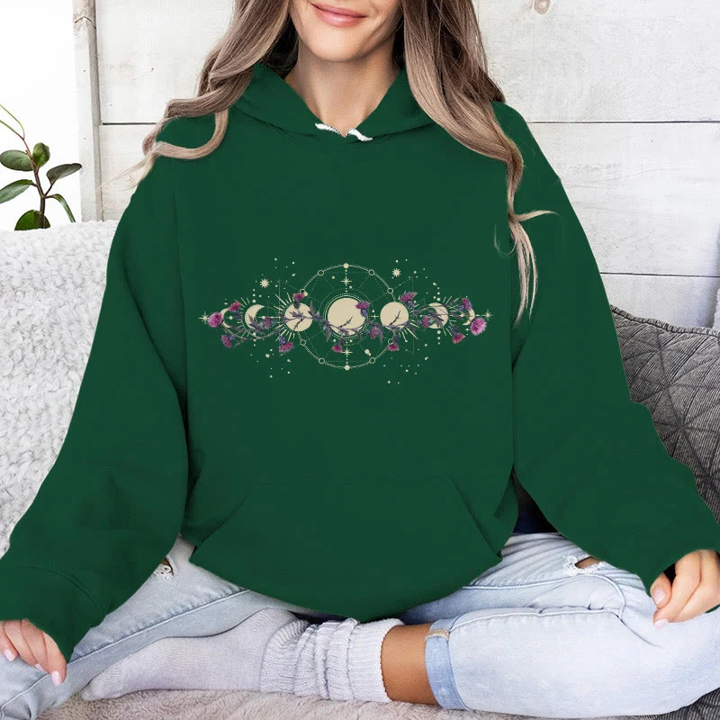 Olivenorma Mystical Moon Phase Raven Floral Fleece Kapuzenpullover Tops Lose Hoodies