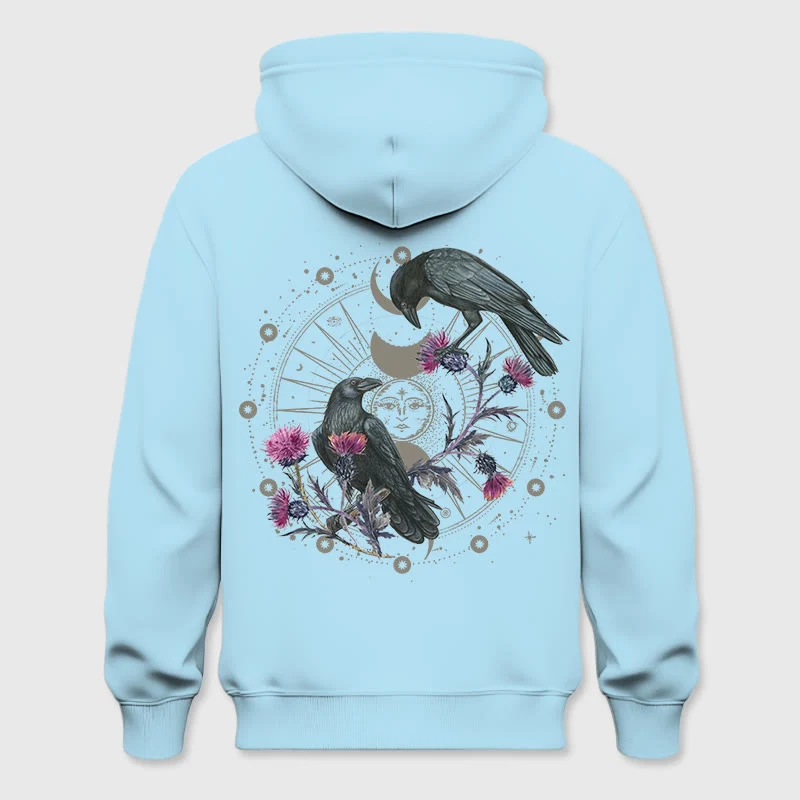 Olivenorma Mystical Moon Phase Raven Floral Fleece Kapuzenpullover Tops Lose Hoodies