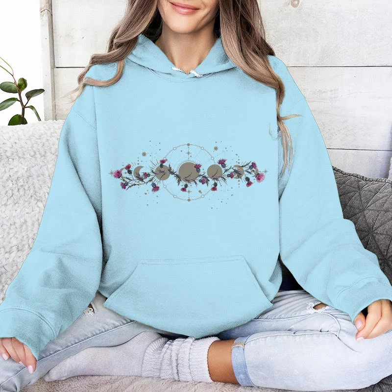 Olivenorma Mystical Moon Phase Raven Floral Fleece Kapuzenpullover Tops Lose Hoodies