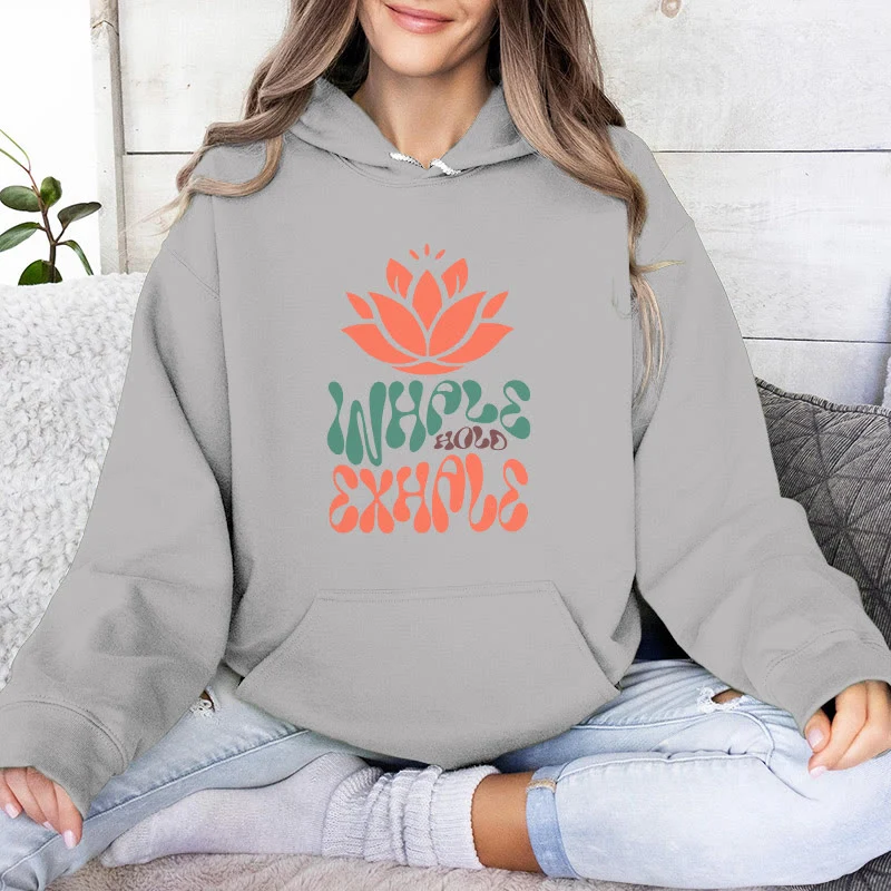 Olivenorma INHALE & EXHALE Lotus Yoga Meditation Fleecepullover Unisex Langarm Hoodies