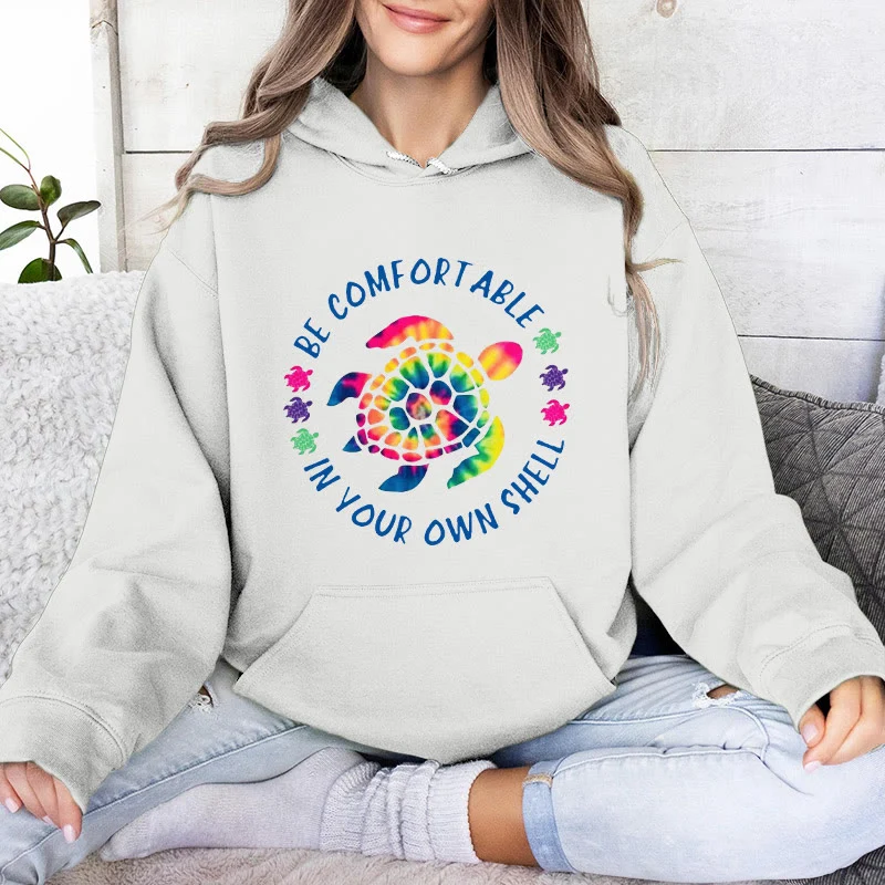 Olivenorma "Fühlen Sie sich wohl in Ihrer Muschel" Spirituelle Kapuzenpullover mit Meeresschildkröte, Fleece-Kapuzenpullover