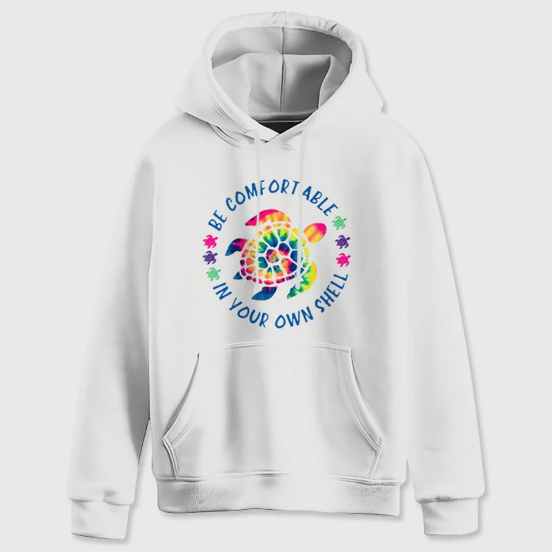 Olivenorma "Fühlen Sie sich wohl in Ihrer Muschel" Spirituelle Kapuzenpullover mit Meeresschildkröte, Fleece-Kapuzenpullover