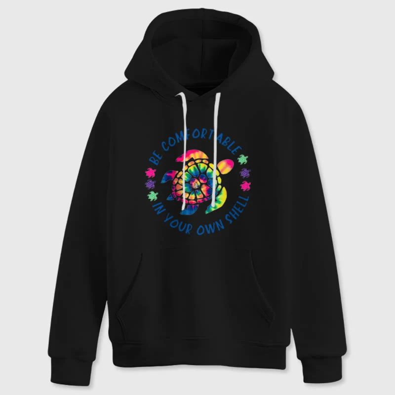 Olivenorma "Fühlen Sie sich wohl in Ihrer Muschel" Spirituelle Kapuzenpullover mit Meeresschildkröte, Fleece-Kapuzenpullover